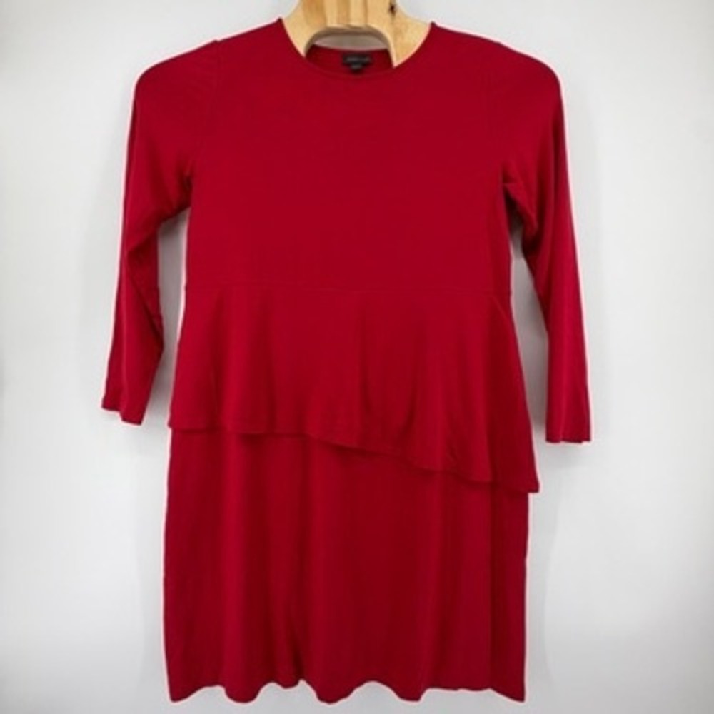 J. Jill Wearever Red Tiered Layered 3/4 Sleeve Knit Dress Womens Medium